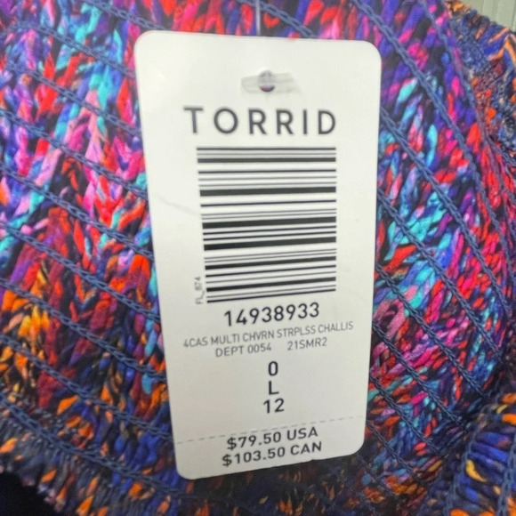 Torrid Challis Strapless Chevron Print Ruffle Maxi Dress Boho Women’s Size 0 New - Picture 5 of 8